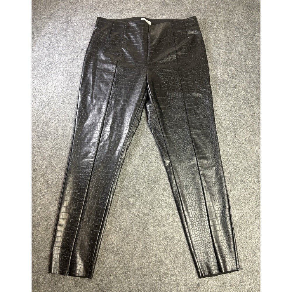 Topshop Petite Croc Print Faux Leather Pull On Pants Women's US 10 Black.‎ A5
